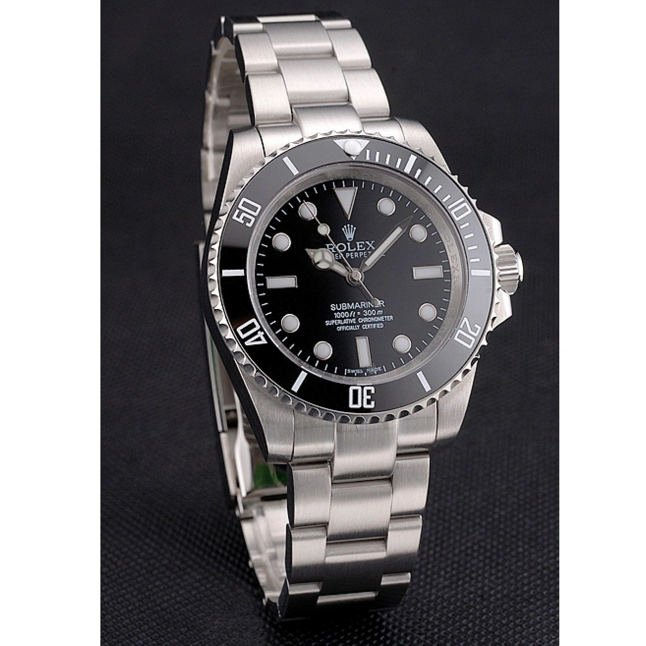 MiroTime 1027 Swiss Rolex Submariner No Date Black Dial And Bezel Stainless Steel Case And Bracelet